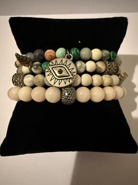 Bohemian Beaded Bracelet Set with Evil Eye and Hamsa Charms